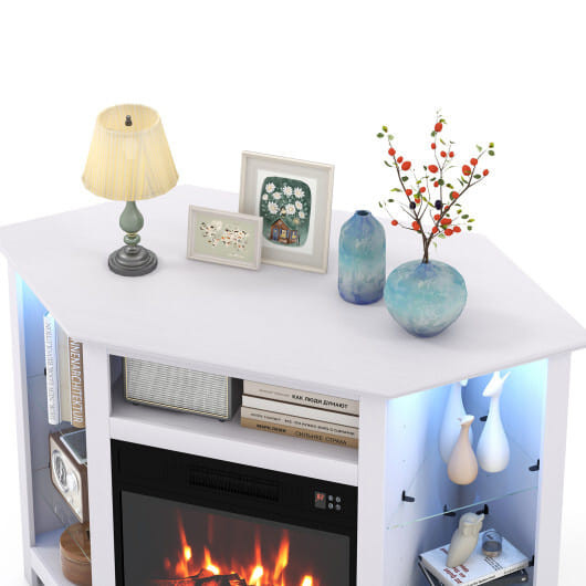 Fireplace Corner TV Stand with LED Lights and Smart APP Control for 50 Inches TV-White - Color: Whi D681-FP10534US-WH