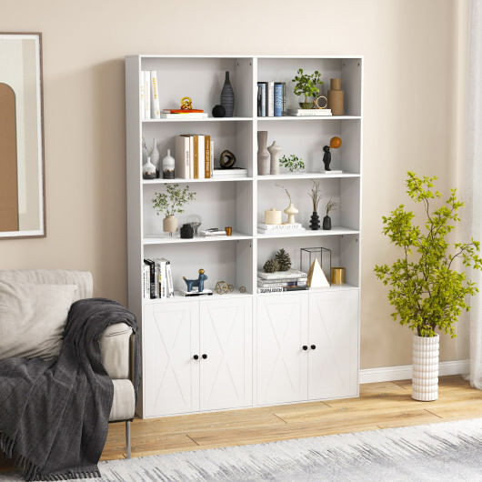 71 Inch Freestanding Bookshelf with 6 Shelves and 2-Door Cabinet-White - Color: White D681-CB10514WH