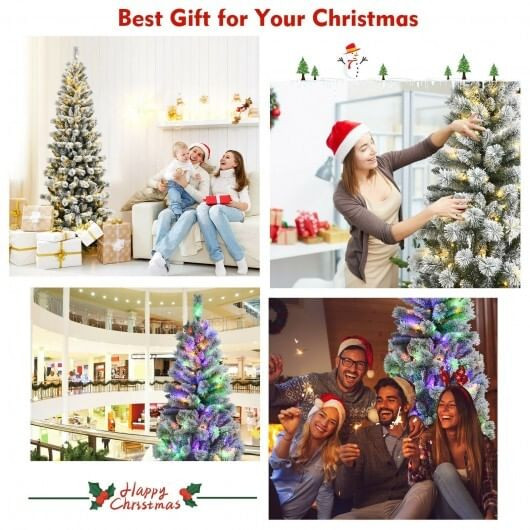 7.5 Feet Pre-Lit Hinged Christmas Tree Snow Flocked with 9 Modes Lights - Color: White - Size: 7.5  D681-CM23512US