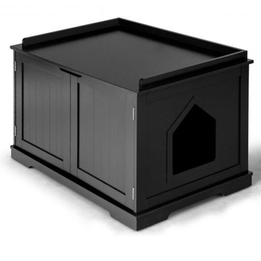 Cat Litter Box Enclosure with Double Doors for Large Cat and Kitty-Black - Color: Black D681-HW65619BK