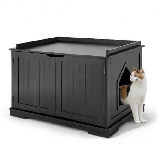 Cat Litter Box Enclosure with Double Doors for Large Cat and Kitty-Black - Color: Black D681-HW65619BK