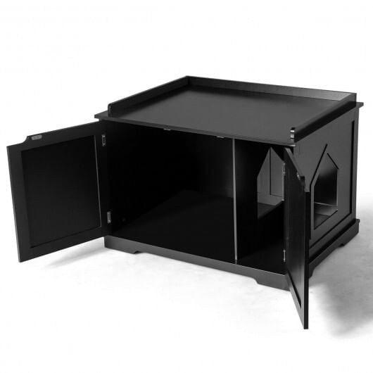 Cat Litter Box Enclosure with Double Doors for Large Cat and Kitty-Black - Color: Black D681-HW65619BK