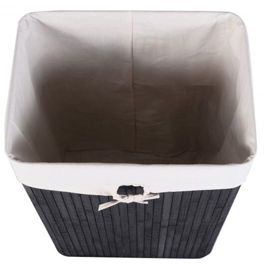 Rectangle Bamboo Hamper Laundry Basket Washing Cloth Bin Storage Bag Lid 3 color-Black - Color: Bla D681-HW67642BK
