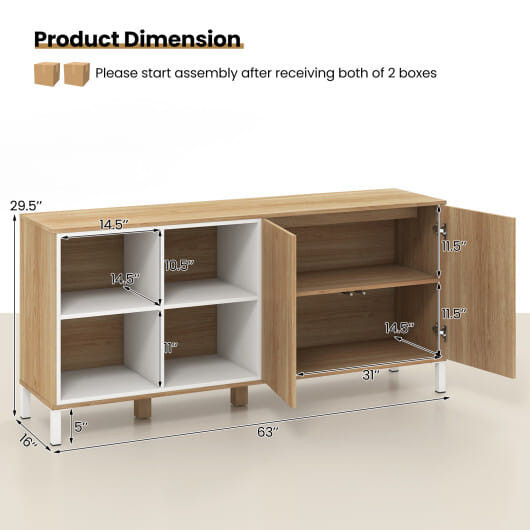 63 Inches Buffet Sideboard with 4 Compartments and Push-to-Open Cabinet-Natural - Color: Natural D681-JV11707OK+