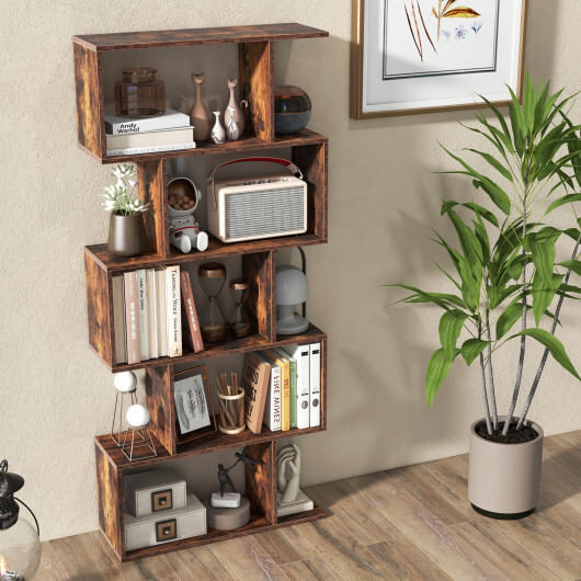 5-Tier Bookshelf with Anti-Toppling Device for Living Room Home Office-Rustic Brown - Color: Rustic D681-CB10554CF