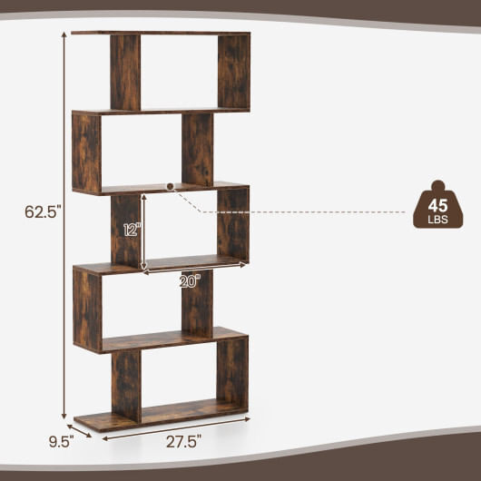 5-Tier Bookshelf with Anti-Toppling Device for Living Room Home Office-Rustic Brown - Color: Rustic D681-CB10554CF