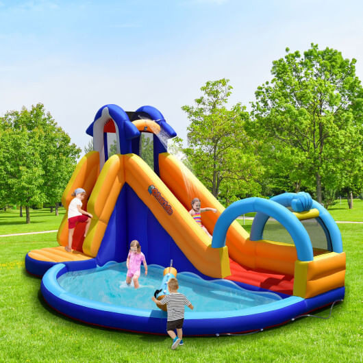 Inflatable Bouncy House with Slide and Splash Pool without Blower - Color: Multicolor D681-NP10544