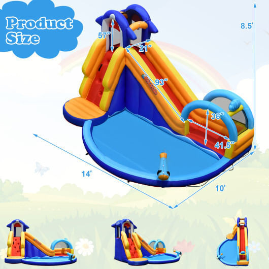 Inflatable Bouncy House with Slide and Splash Pool without Blower - Color: Multicolor D681-NP10544