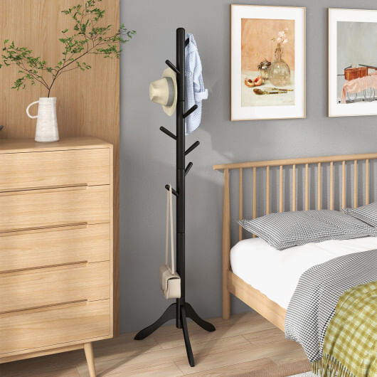Adjustable Wooden Tree Coat Rack with 8 Hooks-Black - Color: Black D681-HW65612BK