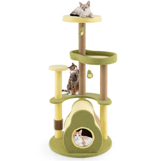 Freestanding Multi-level Avocado Cat Tower with Private Condo-Green - Color: Green D681-PV10258GN