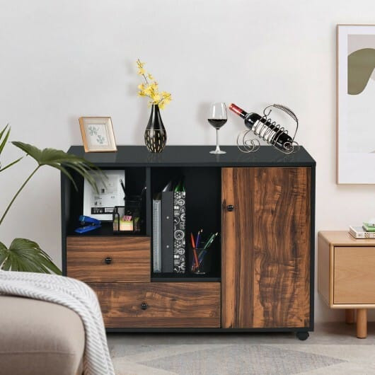 Mobile Filing Cabinet 2 Drawers with Open Shelves for Home and Office - Color: Rustic Brown D681-HW66320
