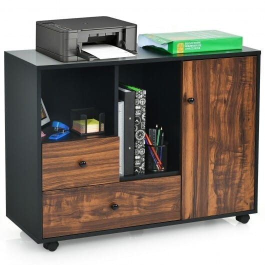 Mobile Filing Cabinet 2 Drawers with Open Shelves for Home and Office - Color: Rustic Brown D681-HW66320