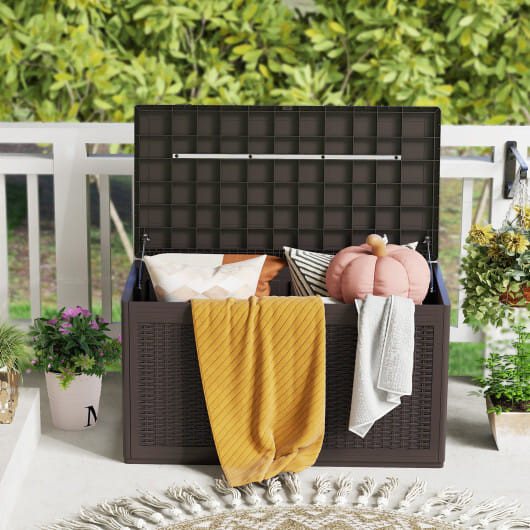 100 Gallon Resin Deck Box Outdoor Waterproof Storage Bench-Brown - Color: Brown D681-NP12401BN