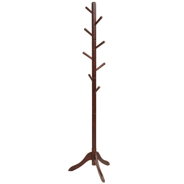 Adjustable Wooden Tree Coat Rack with 8 Hooks-Brown - Color: Brown D681-HW65612BN