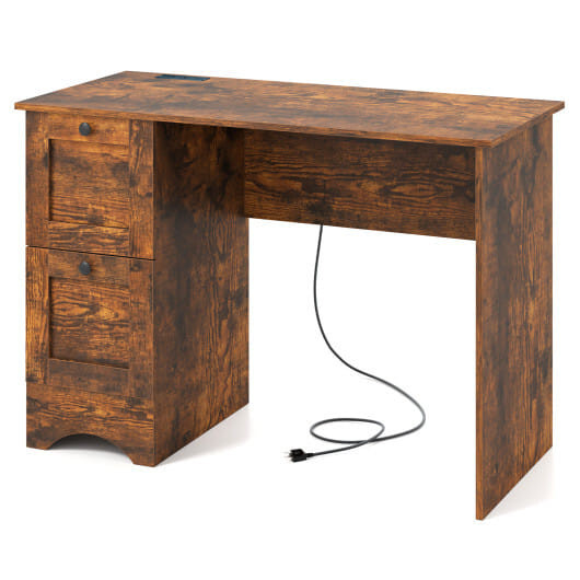 Wooden Computer Desk Workstation with 3 Drawers for Home and Office-Rustic Brown - Color: Rustic Br D681-CB10784US-CF
