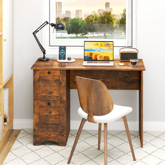 Wooden Computer Desk Workstation with 3 Drawers for Home and Office-Rustic Brown - Color: Rustic Br D681-CB10784US-CF