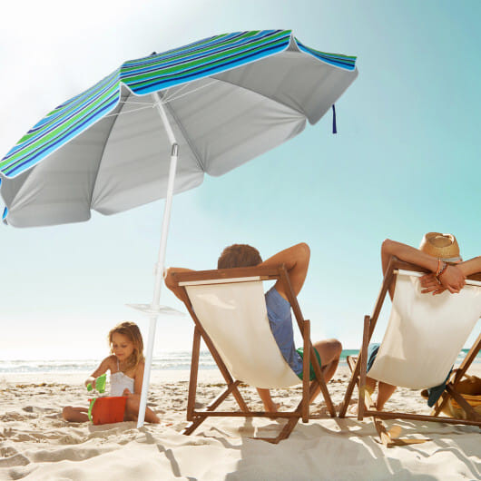 7.2 Feet Portable Outdoor Beach Umbrella with Sand Anchor and Tilt Mechanism-Green - Color: Green - D681-NP12249GN