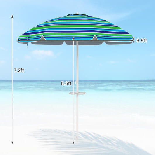 7.2 Feet Portable Outdoor Beach Umbrella with Sand Anchor and Tilt Mechanism-Green - Color: Green - D681-NP12249GN