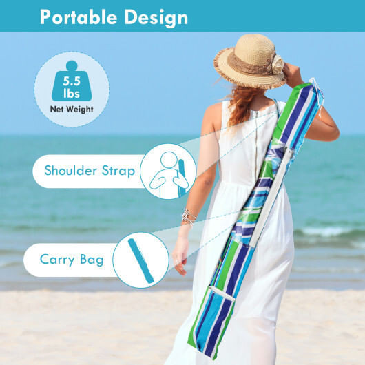 7.2 Feet Portable Outdoor Beach Umbrella with Sand Anchor and Tilt Mechanism-Green - Color: Green - D681-NP12249GN
