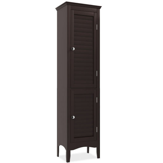 Tall Bathroom Floor Cabinet with Shutter Doors and Adjustable Shelf-Brown - Color: Brown D681-BA7858CF