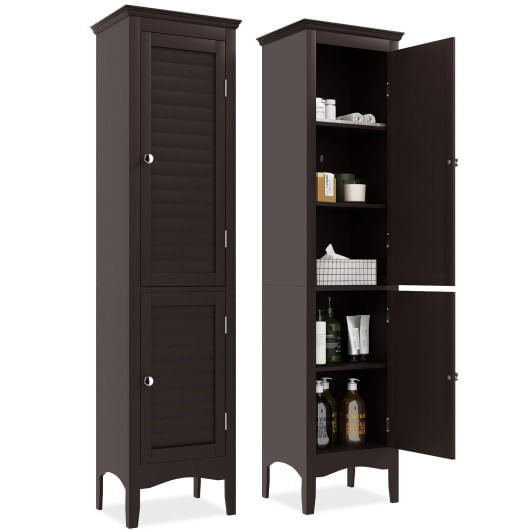 Tall Bathroom Floor Cabinet with Shutter Doors and Adjustable Shelf-Brown - Color: Brown D681-BA7858CF