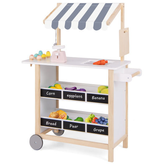 Kids Wooden Ice Cream Cart with Chalkboard and Storage for over 3 Years Old-White - Color: White D681-TP10051WH