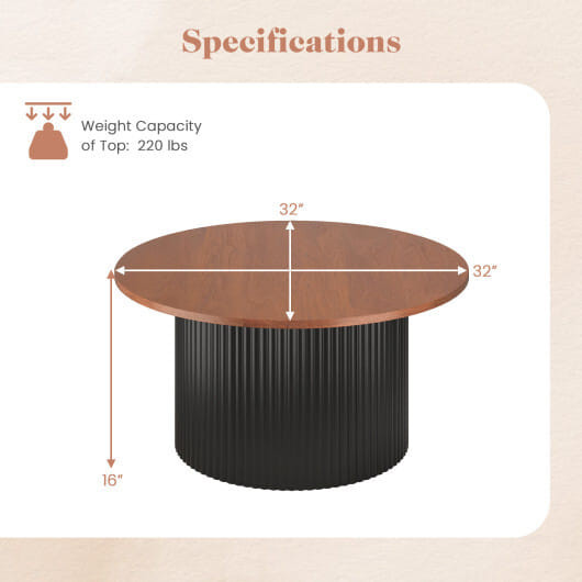 Round Coffee Table with Solid Wood Frame and Wooden Top-Walnut - Color: Walnut D681-JV12631WN
