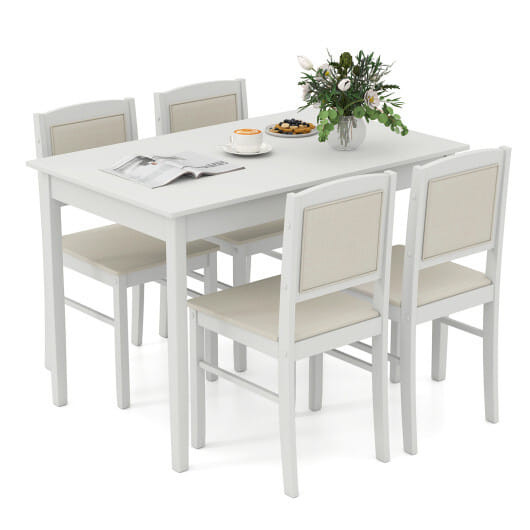 5-Piece Dining Set for 4 with Rubber Wood Legs for Small Dining Room-Beige - Color: Beige D681-KC57178BE