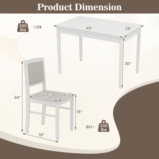 5-Piece Dining Set for 4 with Rubber Wood Legs for Small Dining Room-Beige - Color: Beige D681-KC57178BE