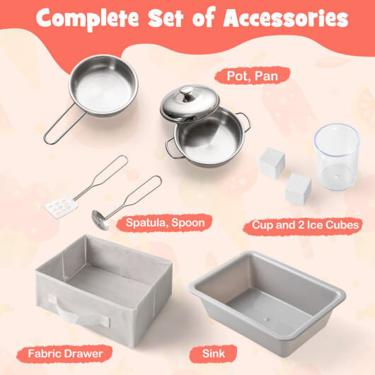 Wooden Kids Kitchen Playset with Chalkboard Ice Maker Sink Lighted Microwave-White - Color: White D681-TM10130WH