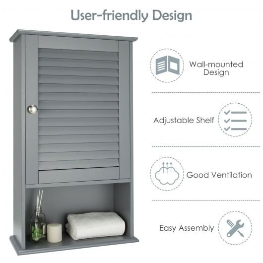 Bathroom Wall Mount Storage Cabinet Single Door with Height Adjustable Shelf-Gray - Color: Gray D681-BA7597GR