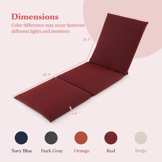 Outdoor Chaise Lounge Cushion Patio Furniture Folding Pad with Fixing Straps-Red - Color: Red D681-NP11525RE-1