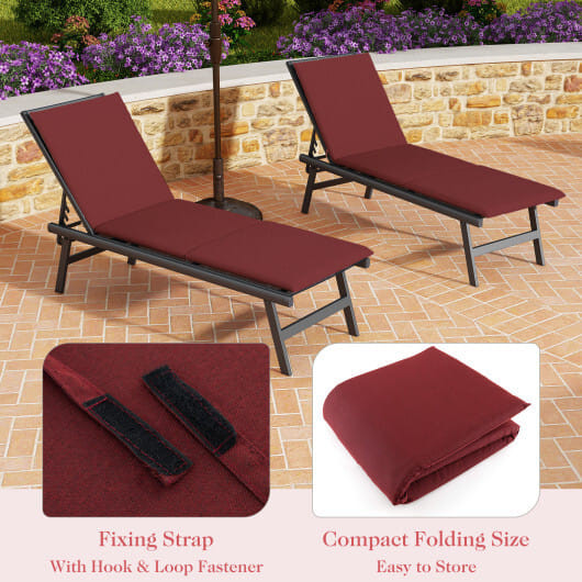 Outdoor Chaise Lounge Cushion Patio Furniture Folding Pad with Fixing Straps-Red - Color: Red D681-NP11525RE-1