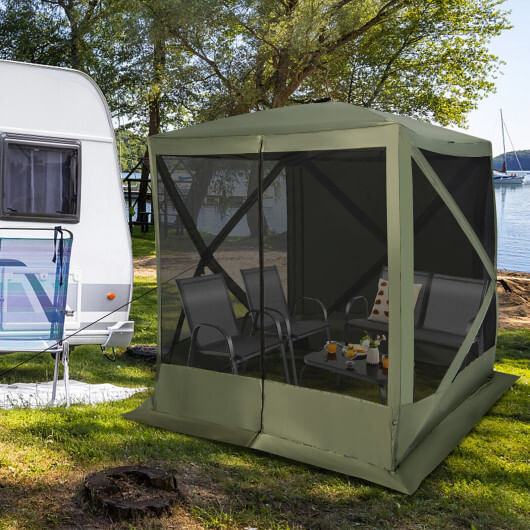6.7 x 6.7 Feet Pop Up Gazebo with Netting and Carry Bag-Green - Color: Green D681-NP10676GN