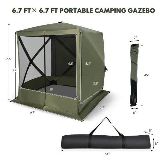 6.7 x 6.7 Feet Pop Up Gazebo with Netting and Carry Bag-Green - Color: Green D681-NP10676GN