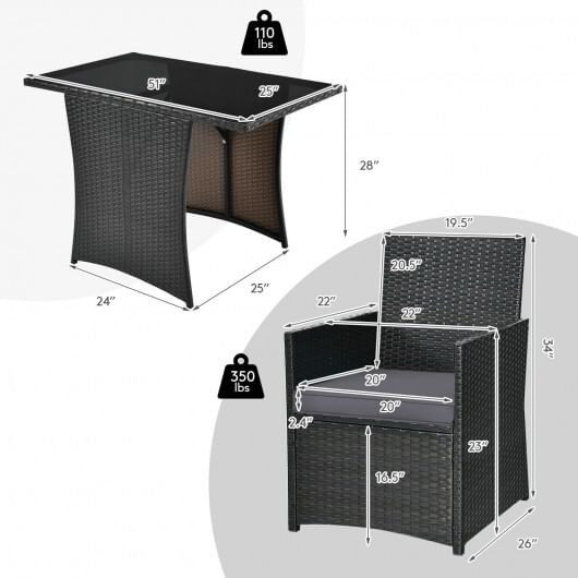 3 Pieces Patio Rattan Furniture Set with Cushion and Sofa Armrest-Gray - Color: Gray D681-HW68178GR