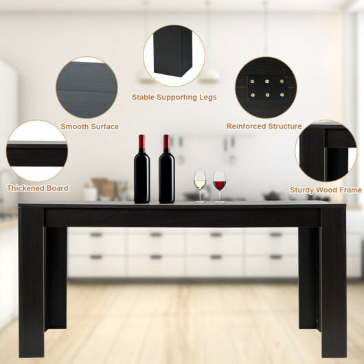 63 Inch Rectangular Modern Dining Kitchen Table for 6 People-Black - Color: Black D681-KC55456DK