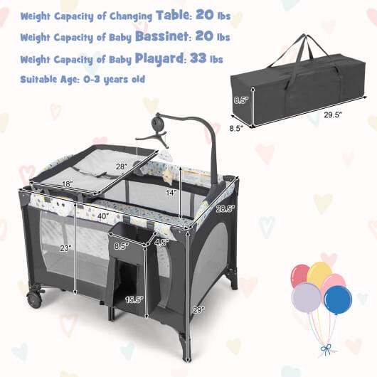 Multi-Functional Baby Playpen with Mattress and Removable Changing Table-Gray - Color: Gray D681-BE10021GR