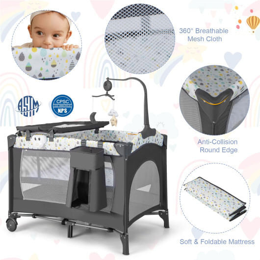 Multi-Functional Baby Playpen with Mattress and Removable Changing Table-Gray - Color: Gray D681-BE10021GR