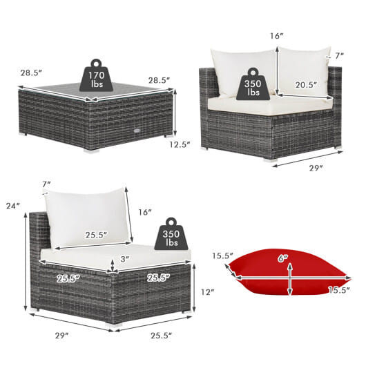 7 Pieces Patio Rattan Furniture Set Sectional Sofa Garden Cushion-White - Color: White D681-HW70439WH+