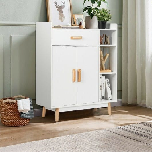 Floor Storage Cabinet Free Standing Cupboard Chest - Color: White D681-HW65980WH