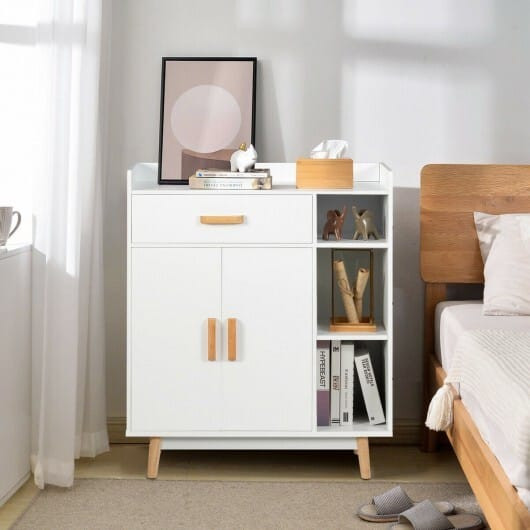 Floor Storage Cabinet Free Standing Cupboard Chest - Color: White D681-HW65980WH