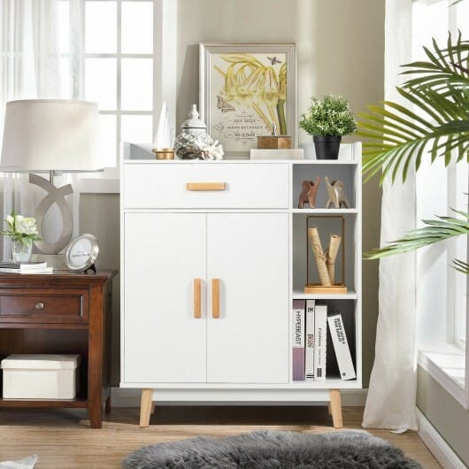 Floor Storage Cabinet Free Standing Cupboard Chest - Color: White D681-HW65980WH