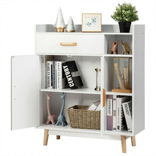 Floor Storage Cabinet Free Standing Cupboard Chest - Color: White D681-HW65980WH