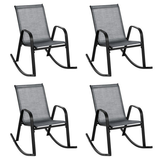 Set of 2 Metal Patio Rocking Chair with Breathable Seat Fabric-Gray - Color: Gray D681-NP11080GR-2