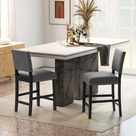 38.5/43.5 Inch Set of 2 Counter Height Chairs with Solid Rubber Wood Frame-S - Color: Gray - Size: S D681-JV11370GR-2