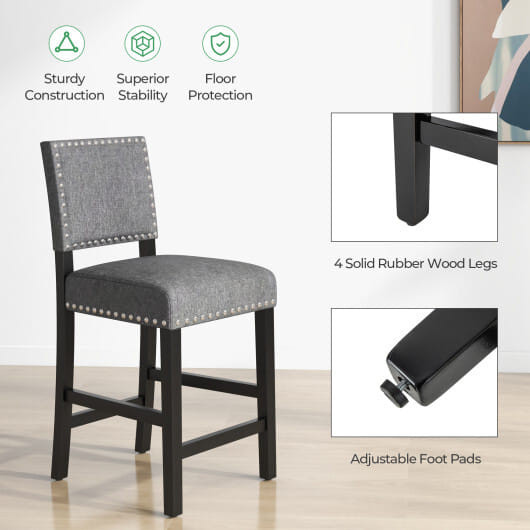 38.5/43.5 Inch Set of 2 Counter Height Chairs with Solid Rubber Wood Frame-S - Color: Gray - Size: S D681-JV11370GR-2