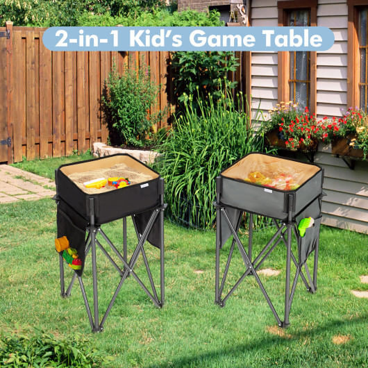2 Pieces Folding Camping Tables with Large Capacity Storage Sink for Picnic-Black - Color: Black D681-NP10289DG-2