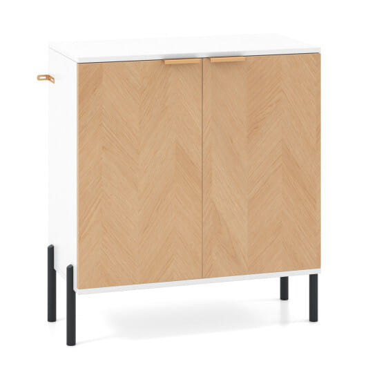 2-Door Buffet Cabinet Sideboard with Shelf and Metal Legs-White-Natural Wood - Color: Natural & Whi D681-JV11654YG