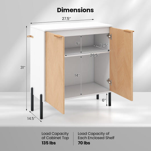 2-Door Buffet Cabinet Sideboard with Shelf and Metal Legs-White-Natural Wood - Color: Natural & Whi D681-JV11654YG